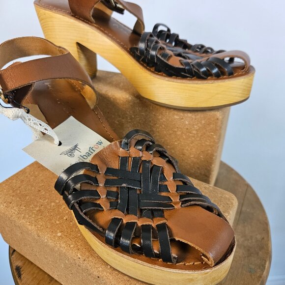 Band Of The Free Two Tone Leather The Magnolia Platform Clogs - Picture 2 of 6
